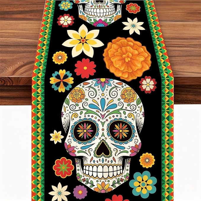 Dia De Los Muertos Decorations Sugar Skull Day of the Dead Table Runner - skull carpet