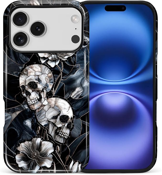 Case for iPhone 18 Pro/17 Pro, Stained Glass Skull - Skull phone case