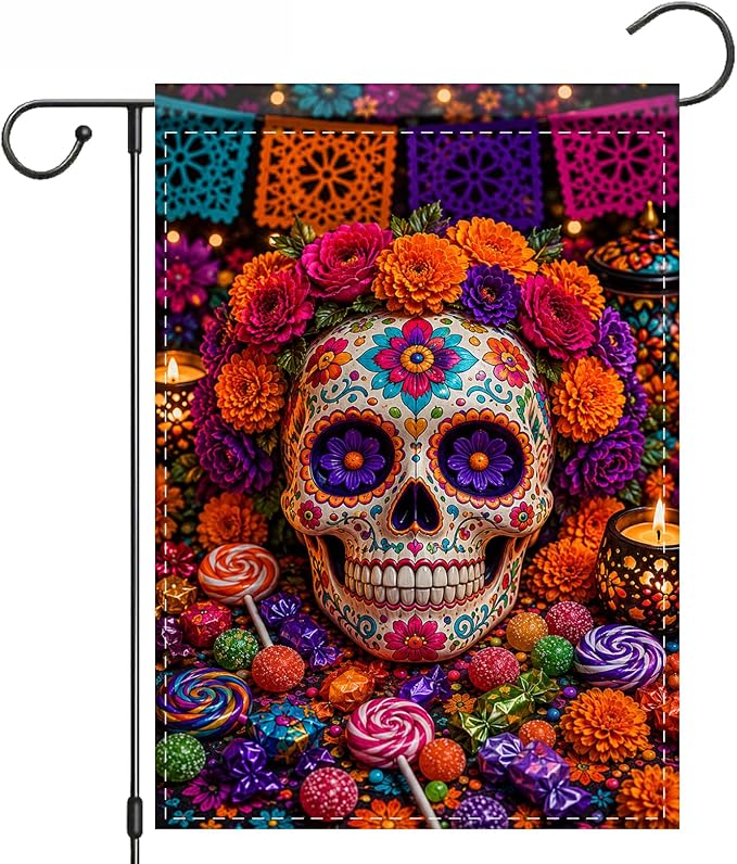Nuxovilar Floral Skull Halloween Garden Flag 12X18 IN Double Sided - skull wreath