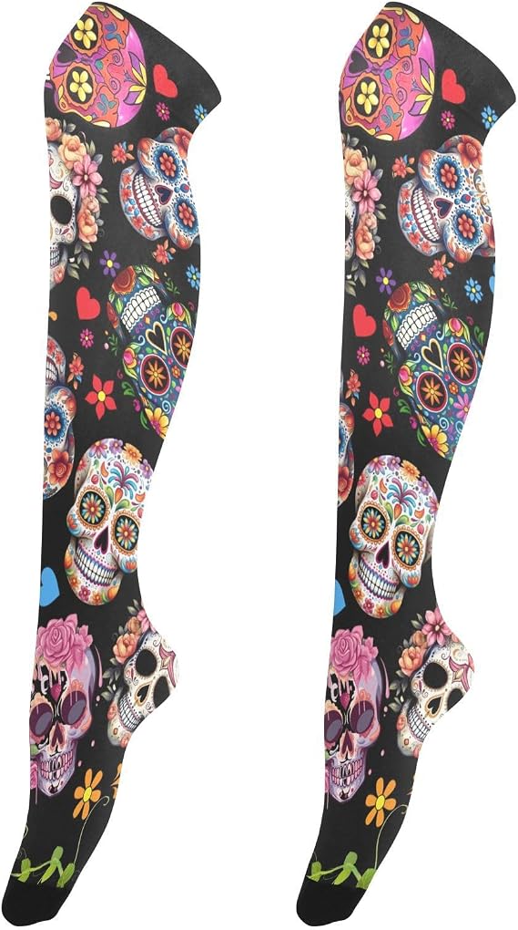 Thigh High Socks, Women's Sheer Knee High Stockings & Panty Hose - sugar skull boots