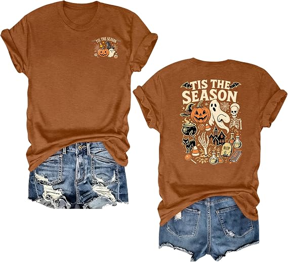 Halloween T Shirt Women Spooky Season Ghost Tshirts Fall Sanderson Shirt - skull tshirt