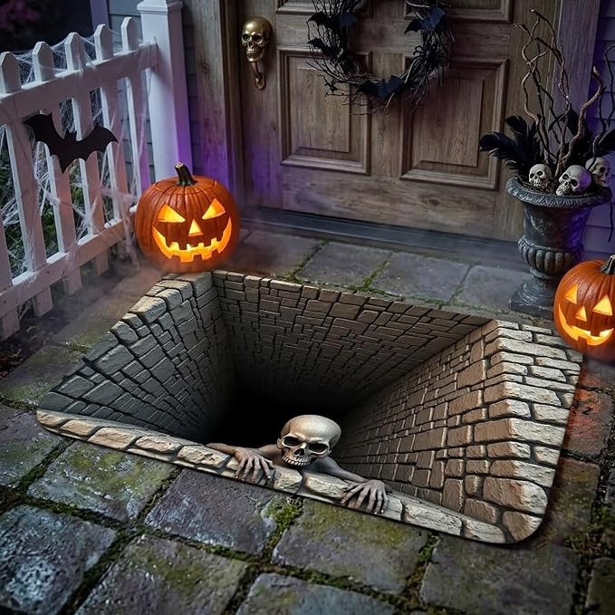 3D Halloween Rug Ghost Skeleton Optical Illusion Mat，20 * 31.5in