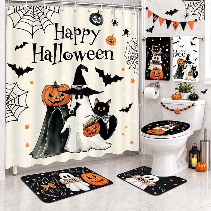 FYSUIMU 6Pcs Halloween Bathroom Decor, Spooky Ghost Pumpkin - skull toilet paper