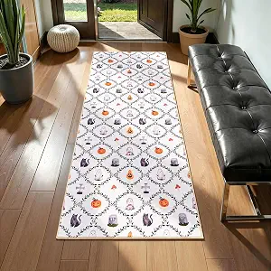 Spooky Halloween Hallway Rug 2×8 Washable, Stain Resistant Cute Ghost Scary Pumpkins Gothic Halloween Entryway Rugs, Vintage Retro Fall Autumn Aesthetic Runner Rugs for Bedroom Kitchen
