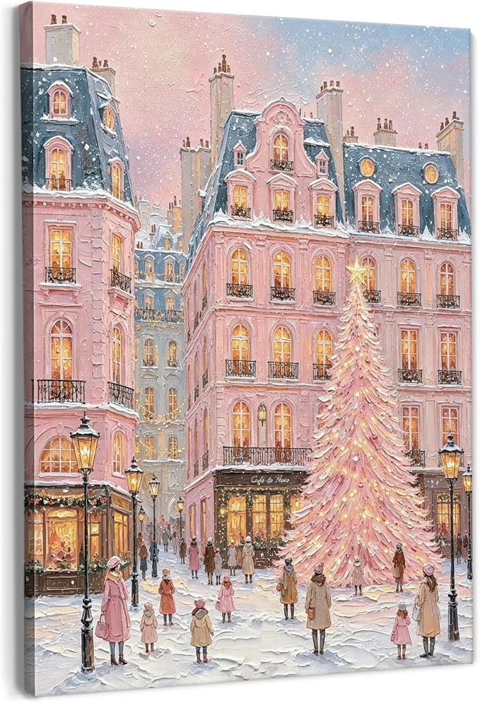 MDFURDG Pastel Pink Christmas Tree Landscape Framed Wall Art Decor 11x14 - skull wall art