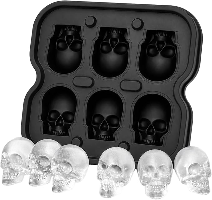 Skull Ice Cube Mold, 6-Cavity Silicone Ice Tray for Whiskey Cocktails - skull ashtray