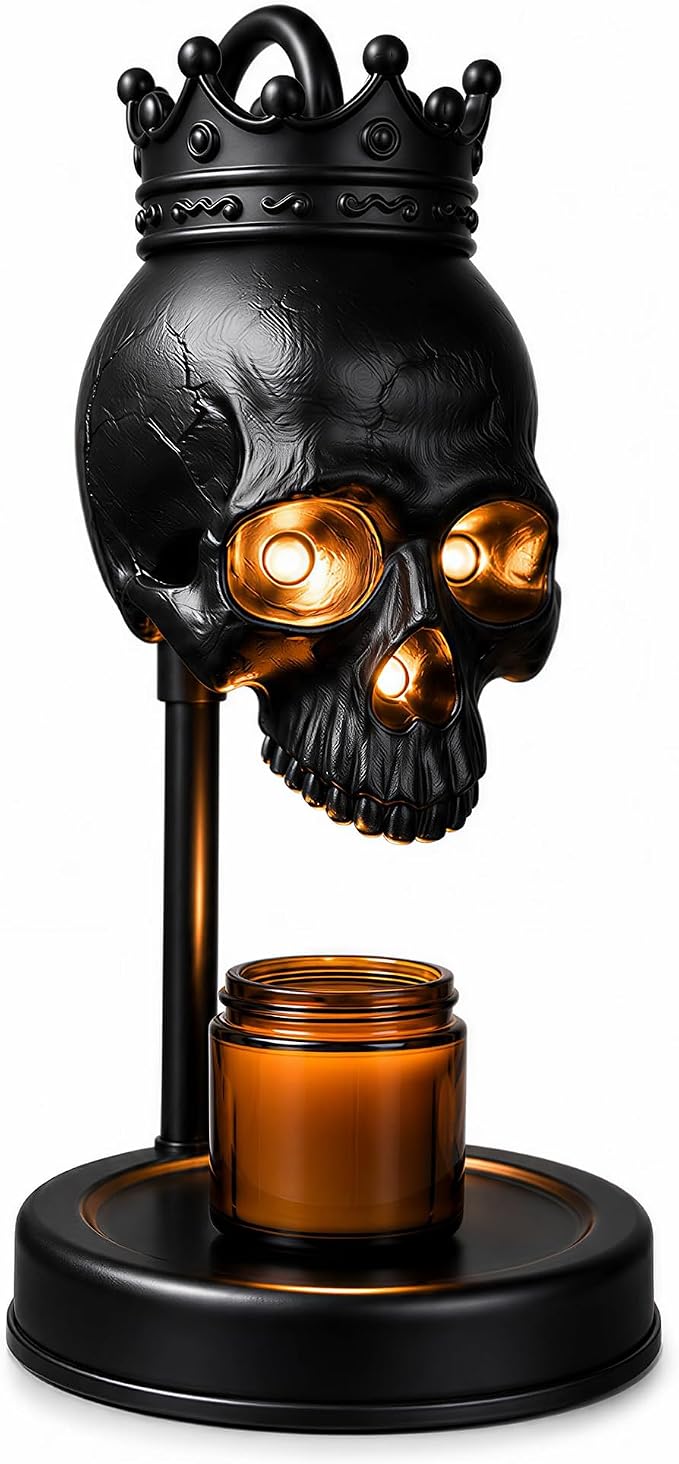 Skull Candle Warmer Lamp with Timer and Dimmer, Gothic Decor, Matte Black - skull lamp
