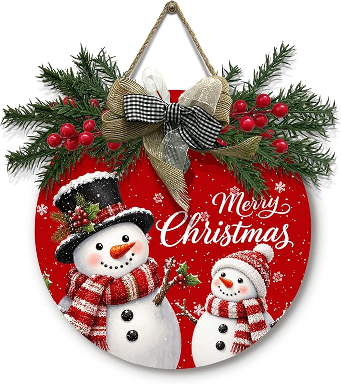 Christmas Snowman Door Wreath Xmas Wooden Door Sign 12x12 Inch - skull wreath