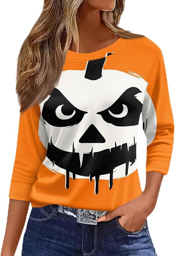 Halloween Womens Shirt Women's Halloween Pumpkin Shirt Witch Skeleton Crew Neck Long Sleeve Boo Tee Spooky Top - skull sweatshirts