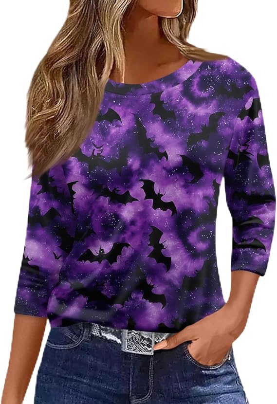 Halloween Shirts Women Skull Shirts for Women Skull Spider Long Sleeve Crew Neck Top Bat Witch Blouse Sugar Boo Tee - skull tshirt