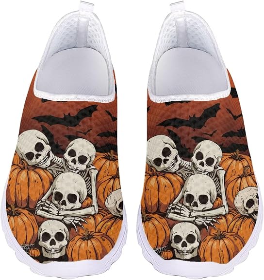 Halloween Walking Shoes for Women Slip-on Mesh Running Shoes Casual Loafers,Size 35-43 EU - sugar skull boots