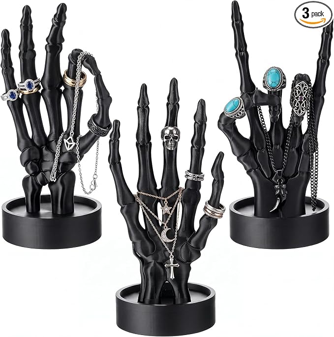 Sintuff 3 Pcs Halloween Skull Hand Decor 3D Printed Gothic Ring Holder - skull candle