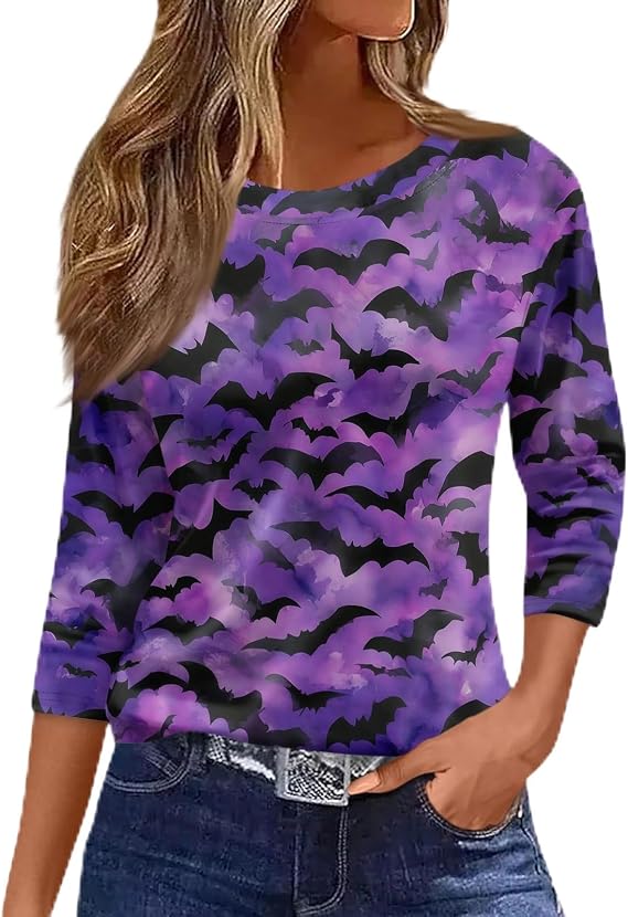 Women's Halloween Shirts Women's Halloween Pumpkin Shirt Ghost Sugar Long Sleeve Crew Neck Witch Top Bat Spider Tee - skull tshirt