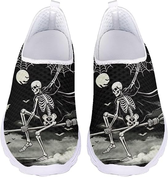 Slip-on Walking Shoes for Women Mesh Running Shoes Halloween Party Footwear,Size 35-43 EU - sugar skull boots