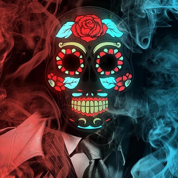 Meetory Day of the Dead LED Halloween Mask with Adjustable Headband - sugar skull makeup