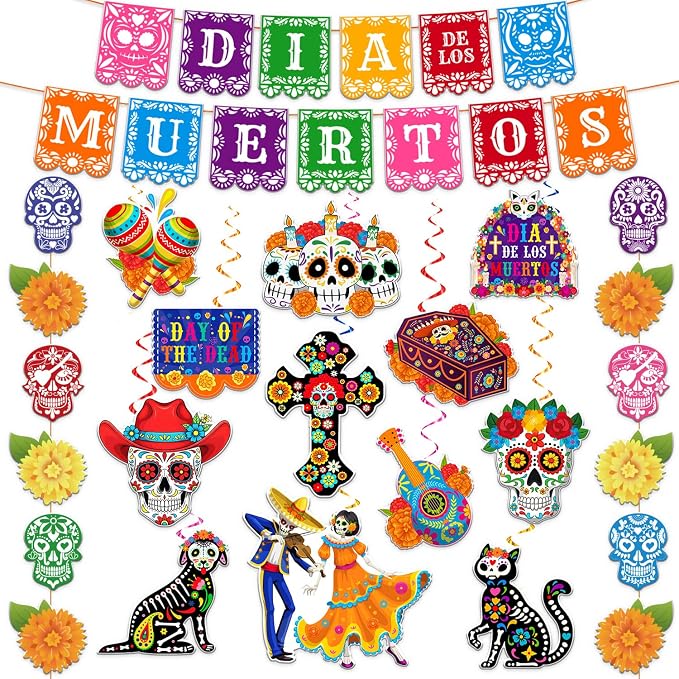 Day of the Dead Decorations, Dia De Los Muertos Decorations Banner Set - skull carpet