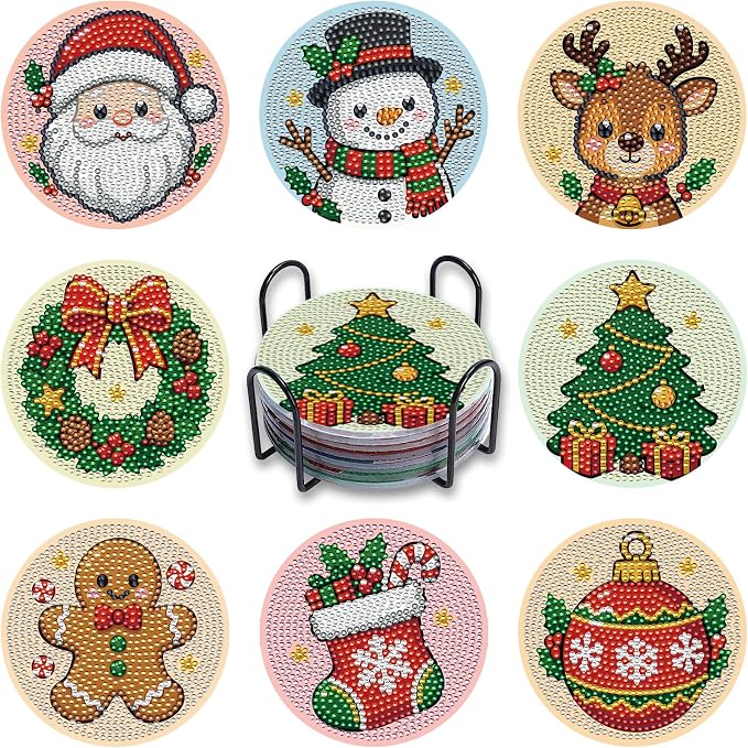 Diamond Art Coasters Kit, 8 Christmas Diamond Painting Coasters - skull painting