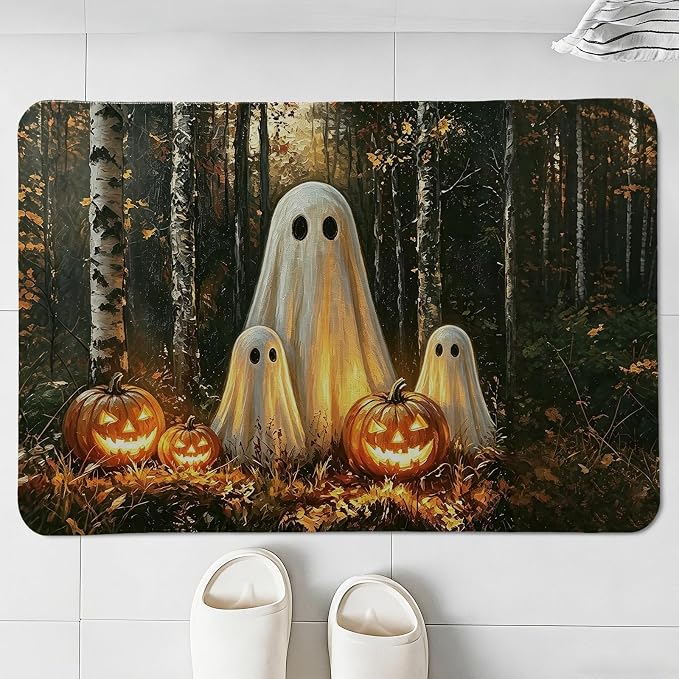 Rustic Halloween Bathroom Mat,Vintage Forest Ghost Bathroom Decor - skull toilet mat
