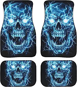 Blue Skull Lightning Print Non Slip Car Floor Mats Full Set of 4