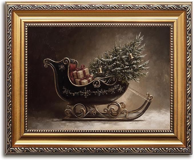 KBKBART Vintage Christmas Winter Sleigh Wall Art Prints Unframed 8x10inch - skull wall art