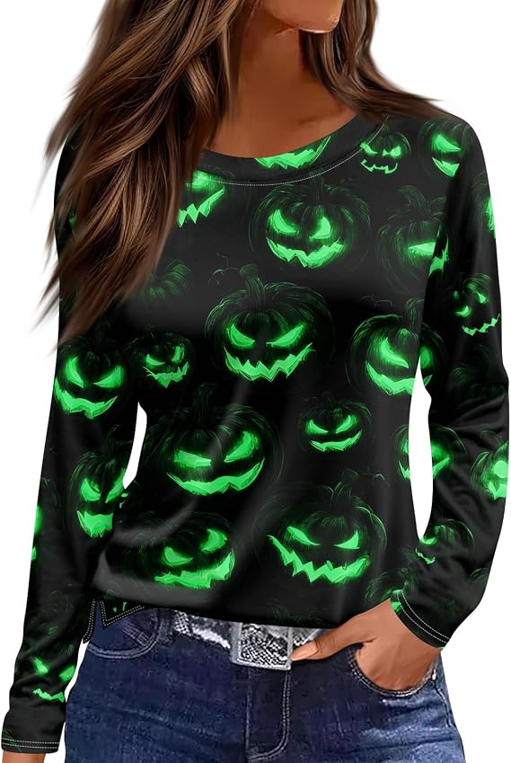 Women's Halloween Shirts Candy Crew Neck Long Sleeve Tee Pumpkin Top Dancing Skeleton Shirt Witch Skeleton Blouse - skull sweatshirts