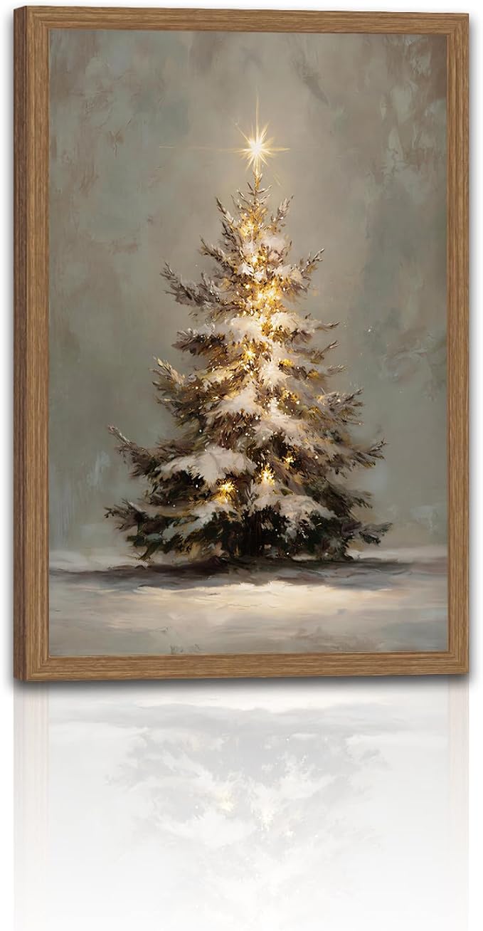 Framed Lighted Christmas Tree in Snowy Forest Canvas Wall Art 12x16in - skull wall art