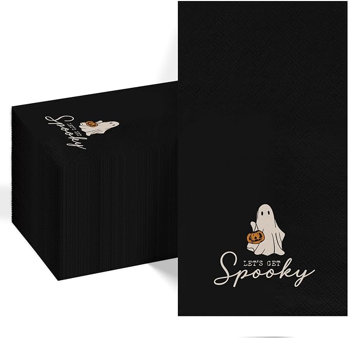 100Pcs Halloween Napkins Black Ghost Napkins Halloween Party Supplies - skull toilet paper