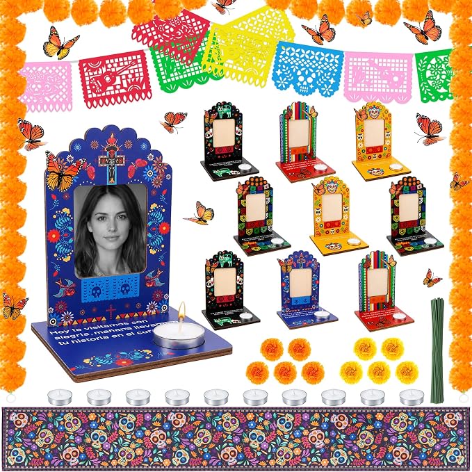 Dia De Los Muertos Decorations Picture Frames,Day of the Dead Ofrenda Altar - skull candle