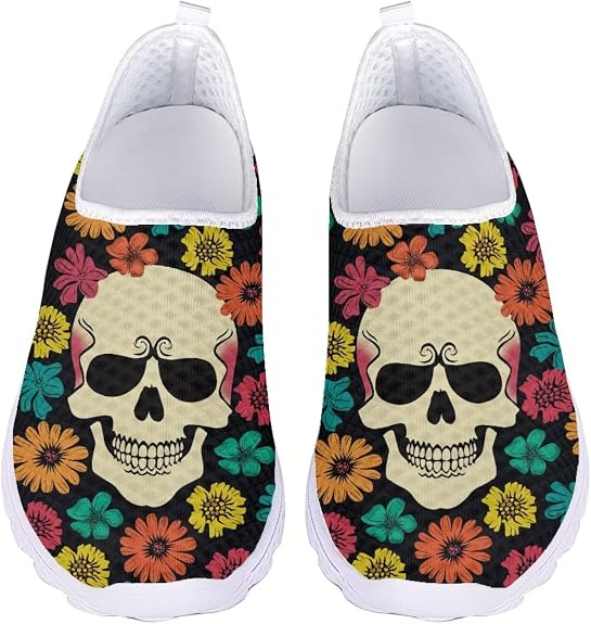 Womens Walking Shoes for Hallowen Slip-on Sneakers Mesh Tennis Shoes,Size 35-43 EU - sugar skull boots
