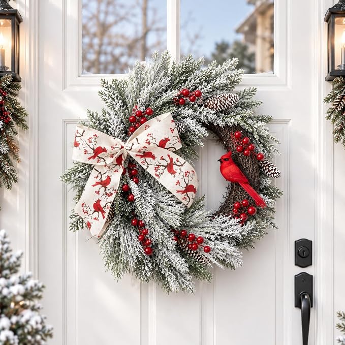 Christmas Wreaths, Red Cardinal Birds Christmas Wreath for Indoor Outdoor
