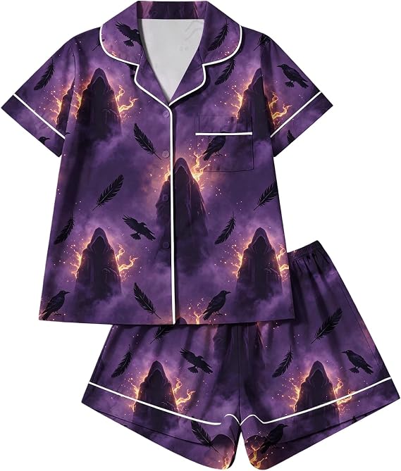 Women Halloween Horror Pumpkin Print Pajama Set 2 Piece Spooky Smooth Loungewear Outfit Set - skull pajamas