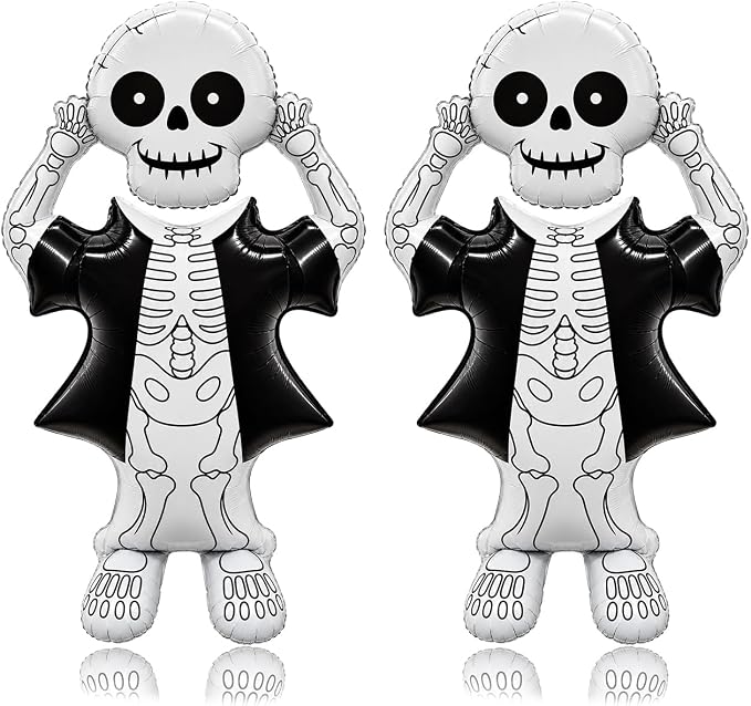 46'' Halloween Skeleton Balloon, 2PCS Large Self-Standing Foil Balloons - skull inflatable