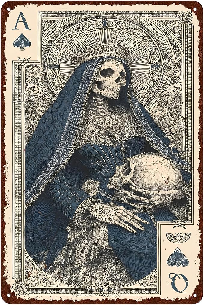 Vintage Ace of Spades Skeleton Queen Gothic Tin Sign 12x8 In - skull sticker