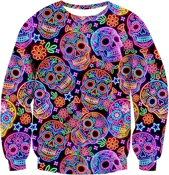 uideazone Mens Ugly Christmas Sweatshirt Funny 3D Print Pullover Shirts - skull tshirt