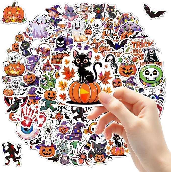 Halloween Stickers,100pcs Holographic Vinyl Halloween Sticker Party Favors - skull sticker