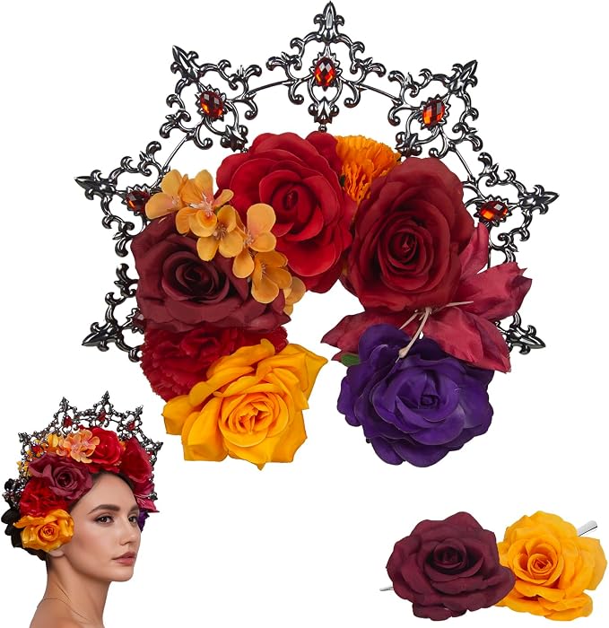 Halloween Headbands for Women Marigold Flower Headpiece Catrina Costume Day - skull headband