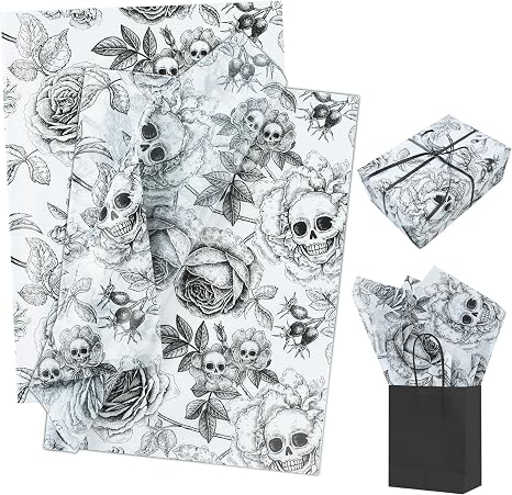 BEISHIDA 50 Sheets Skull Floral Vintage Tissue Paper Bulk for Gift Wrapping - skull toilet paper