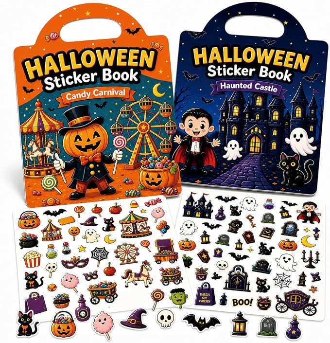 Halloween Party Favors Reusable Sticker Books 2 Pack, Stickers for Kids - skull sticker