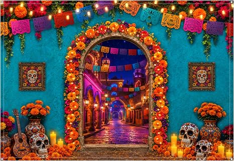 Dia de Los Muertos Backdrop Mexican Fiesta Day of the Dead 7x5ft - skull candle