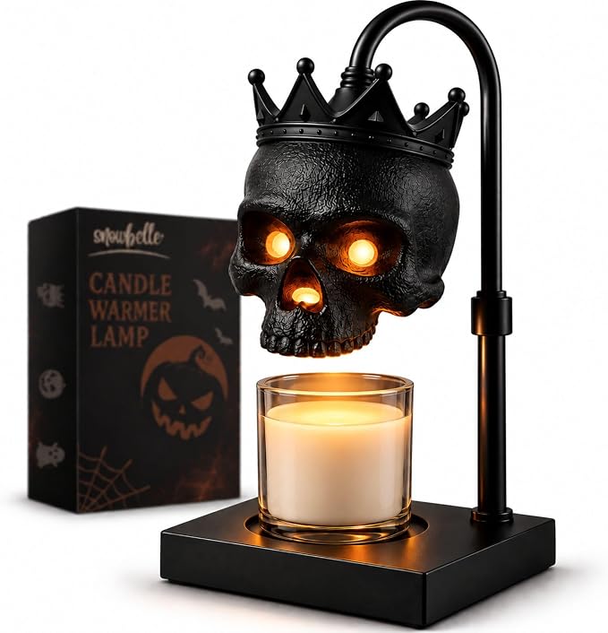 Skull Candle Warmer Lamp with Timer, Dimmable Black Gothic Halloween Decor