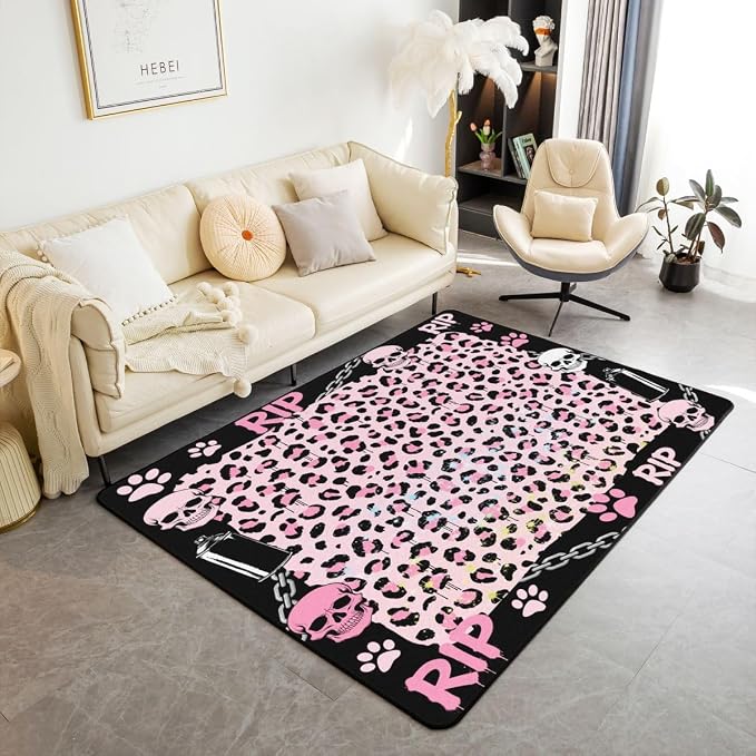 Erosebridal Black Pink Leopard 3x5 Area Rug - skull floor mat