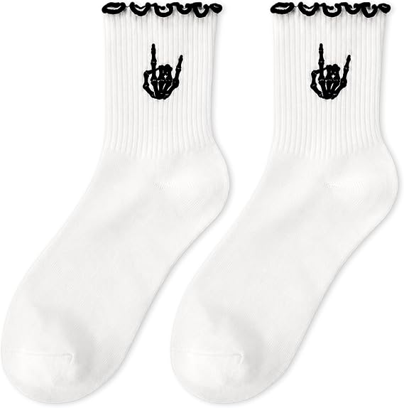 JarThenaAMCS 1 Pair Halloween Ruffle Sock Crew Cotton Sock, Skeleton Hand - sugar skull costume