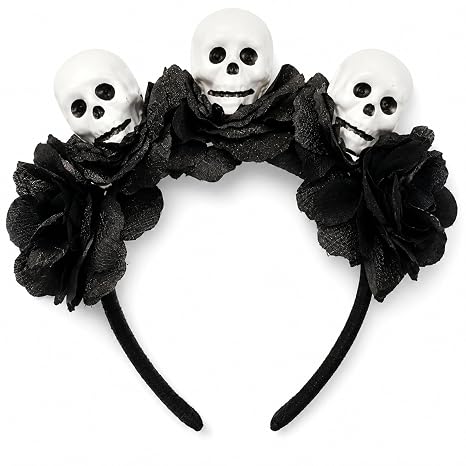 Halloween Skull Black Rose Headband Gothic Costume Hair Accessory for Women