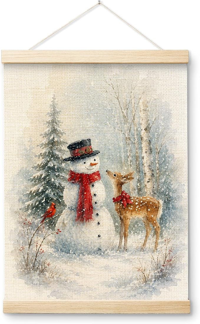 Dmdrp Winter Christmas Snowman Deer Cardinal Wall Art Posters 12x16 - skull wall art