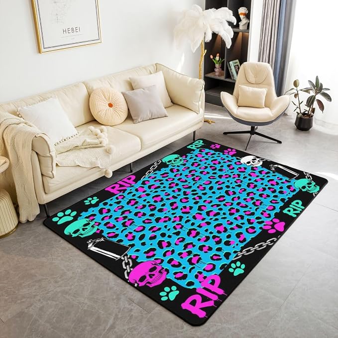 Erosebridal Y2K Neon Gothic 3 x 5 Area Rug - skull carpet