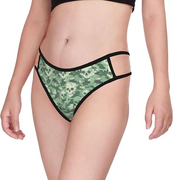 Green Camouflage Skull (4) Women'S Seamless Thong Underwear, Low Rise No Show G String Panties For Everyday Wear - skull swimsuit