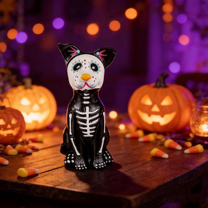 Skeleton Dog Resin Statue, Skull Pet Figurine Ornament - skull figurine