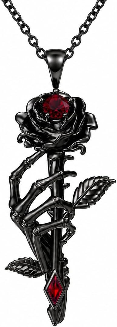 Skeleton Hand Rose Necklace for Women Sterling Silver Dark Romance Gift - skeleton