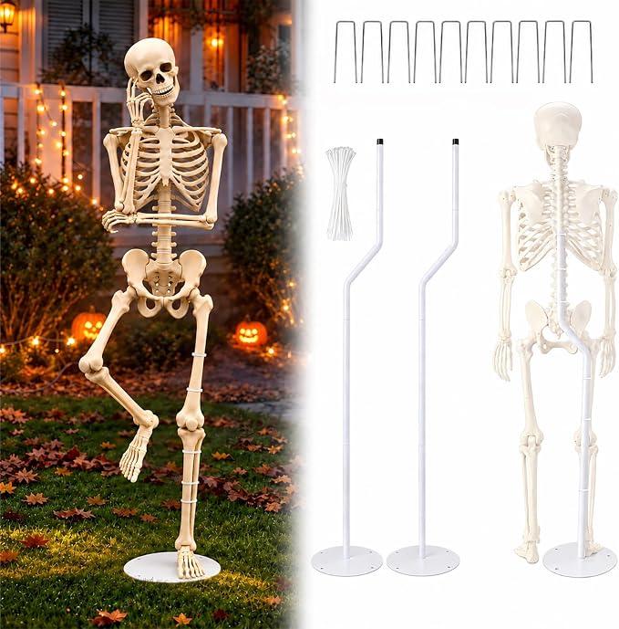 2 Set Adjustable Halloween Skeleton Stand, 5 FT Metal Skeleton Pose Stand - skeleton