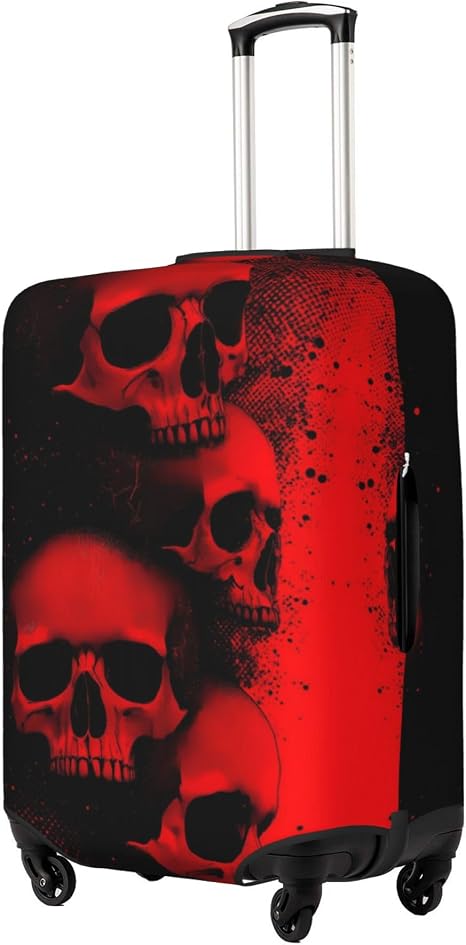 Travel Luggage Cover for Red And Black Abstract Skull - skull suitcase